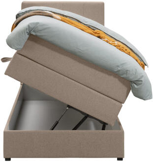 Boxspring Met Opbergruimte Liv Geblokt - 90x200 Cm - Stof - Beige