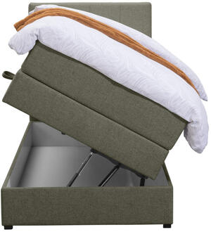 Boxspring Met Opbergruimte Liv Geblokt - 90x200 Cm - Stof - Groen