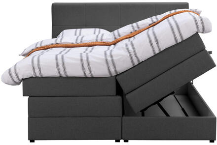 Boxspring Met Opbergruimte Liv Geblokt - Antraciet - 140x200 Cm - Stof - Grijs