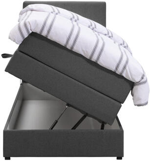 Boxspring Met Opbergruimte Liv Geblokt - Antraciet - 90x200 Cm - Stof - Grijs