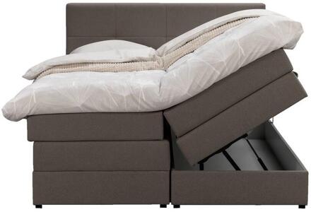 Boxspring Met Opbergruimte Liv Geblokt - Donker - 160x200 Cm - Stof - Bruin