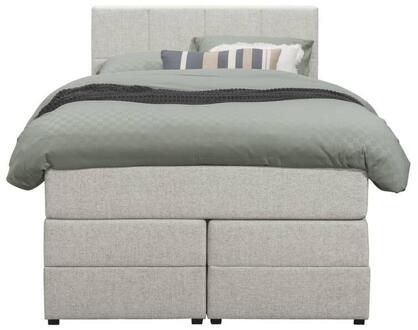 Boxspring Met Opbergruimte Liv Geblokt - Ecru - 120x200 Cm - Stof - Crème