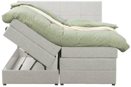 Boxspring Met Opbergruimte Liv Geblokt - Ecru - 180x200 Cm - Stof - Crème