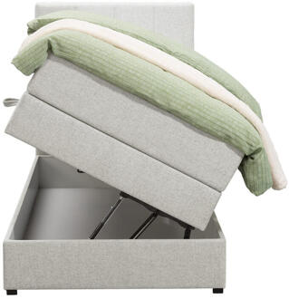 Boxspring Met Opbergruimte Liv Geblokt - Ecru - 90x200 Cm - Stof - Crème