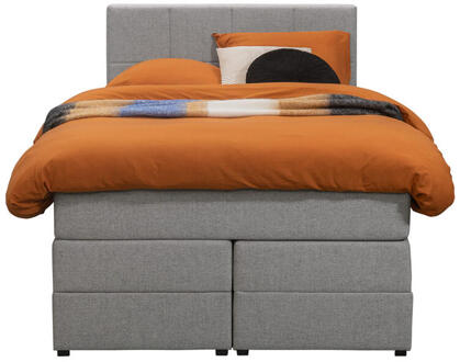 Boxspring Met Opbergruimte Liv Geblokt - Licht - 120x200 Cm - Stof - Grijs