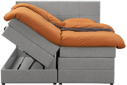Boxspring Met Opbergruimte Liv Geblokt - Licht - 160x200 Cm - Stof - Grijs