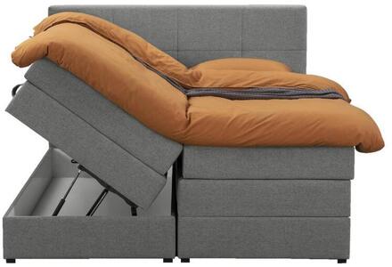 Boxspring Met Opbergruimte Liv Geblokt - Licht - 180x200 Cm - Stof - Grijs