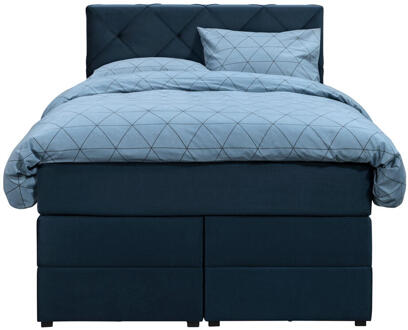 Boxspring Met Opbergruimte Liv Geruit - 120x200 Cm - Stof/Velvet - Blauw