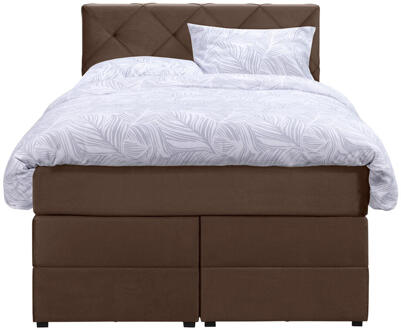 Boxspring Met Opbergruimte Liv Geruit - 120x200 Cm - Stof/Velvet - Bruin