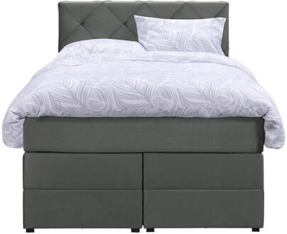 Boxspring Met Opbergruimte Liv Geruit - 120x200 Cm - Stof/Velvet - Grijs