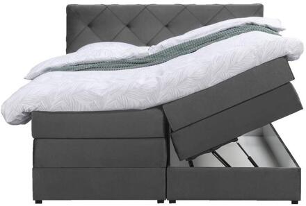 Boxspring Met Opbergruimte Liv Geruit - 140x200 Cm - Stof/Velvet - Grijs