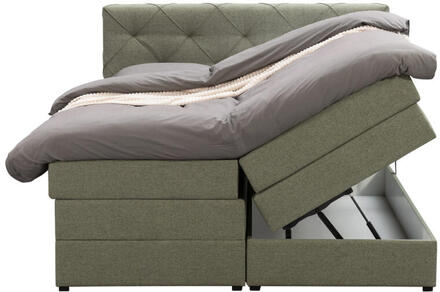 Boxspring Met Opbergruimte Liv Geruit - 160x200 Cm - Stof - Groen