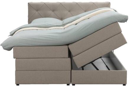 Boxspring Met Opbergruimte Liv Geruit - 180x200 Cm - Stof - Beige
