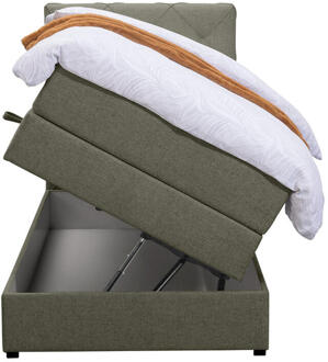 Boxspring Met Opbergruimte Liv Geruit - 90x200 Cm - Stof - Groen