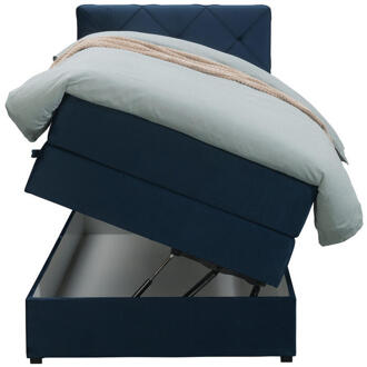 Boxspring Met Opbergruimte Liv Geruit - 90x200 Cm - Stof/Velvet - Blauw