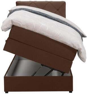Boxspring Met Opbergruimte Liv Geruit - 90x200 Cm - Stof/Velvet - Bruin
