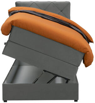 Boxspring Met Opbergruimte Liv Geruit - 90x200 Cm - Stof/Velvet - Grijs