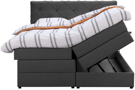 Boxspring Met Opbergruimte Liv Geruit - Antraciet - 180x200 Cm - Stof - Grijs
