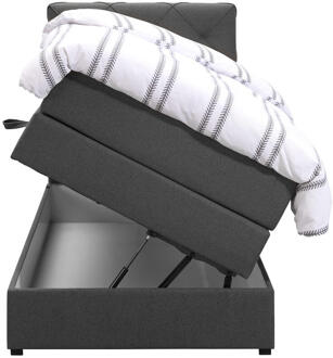 Boxspring Met Opbergruimte Liv Geruit - Antraciet - 90x200 Cm - Stof - Grijs