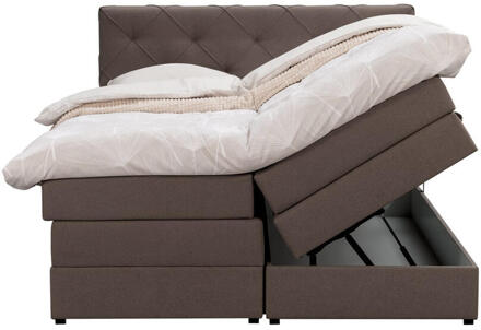 Boxspring Met Opbergruimte Liv Geruit - Donker - 160x200 Cm - Stof - Bruin