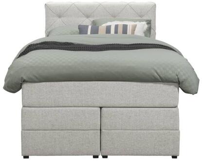 Boxspring Met Opbergruimte Liv Geruit - Ecru - 120x200 Cm - Stof - Crème