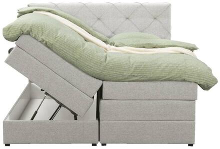 Boxspring Met Opbergruimte Liv Geruit - Ecru - 140x200 Cm - Stof - Crème