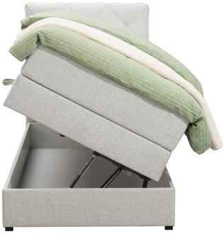 Boxspring Met Opbergruimte Liv Geruit - Ecru - 90x200 Cm - Stof - Crème