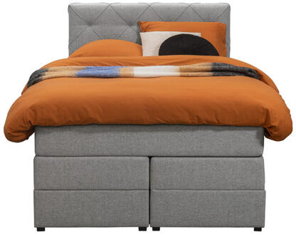 Boxspring Met Opbergruimte Liv Geruit - Licht - 120x200 Cm - Stof - Grijs