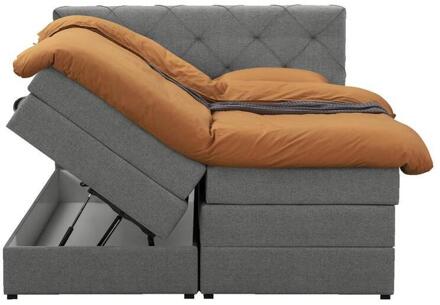 Boxspring Met Opbergruimte Liv Geruit - Licht - 180x200 Cm - Stof - Grijs
