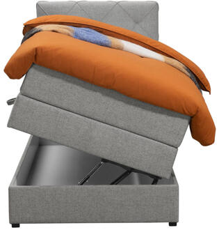 Boxspring Met Opbergruimte Liv Geruit - Licht - 90x200 Cm - Stof - Grijs