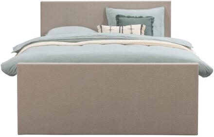 Boxspring Met Voetbord Liv Egaal - 140x200 Cm - Slanke Poot - Stof - Beige