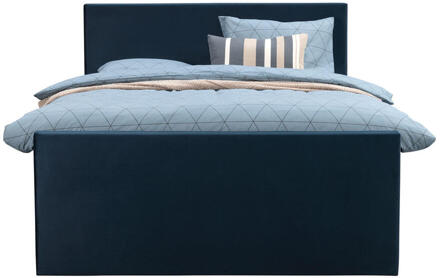 Boxspring Met Voetbord Liv Egaal - 160x200 Cm - Slanke Poot - Stof/Velvet - Blauw
