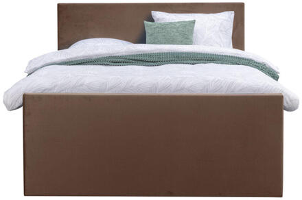 Boxspring Met Voetbord Liv Egaal - 160x200 Cm - Slanke Poot - Stof/Velvet - Bruin
