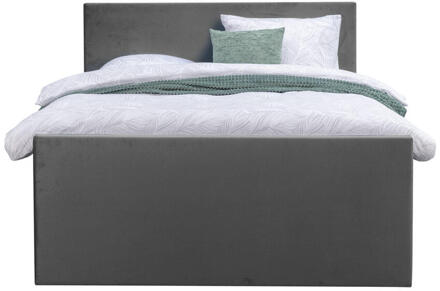 Boxspring Met Voetbord Liv Egaal - 160x200 Cm - Slanke Poot - Stof/Velvet - Grijs