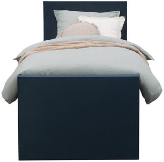 Boxspring Met Voetbord Liv Egaal - 90x200 Cm - Vierkante Poot - Stof/Velvet - Blauw