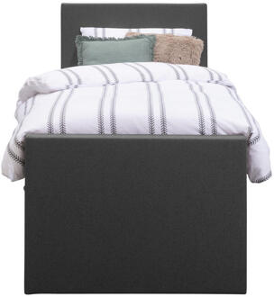 Boxspring Met Voetbord Liv Egaal - Antraciet - 90x200 Cm - Ronde Poot - Stof - Grijs