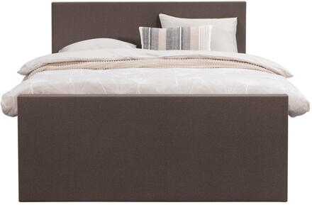 Boxspring Met Voetbord Liv Egaal - Donker - 160x200 Cm - Ronde Poot - Stof - Bruin