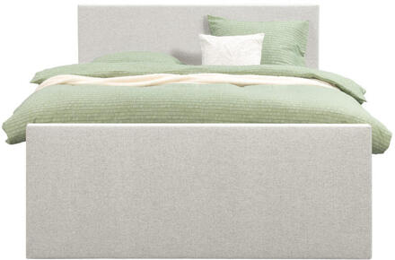 Boxspring Met Voetbord Liv Egaal - Ecru - 160x200 Cm - Vierkante Poot - Stof - Crème