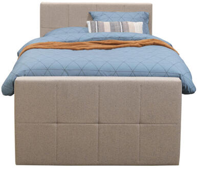 Boxspring Met Voetbord Liv Geblokt - 120x200 Cm - Slanke Poot - Stof - Beige