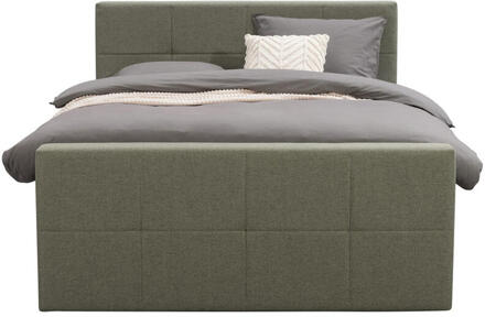 Boxspring Met Voetbord Liv Geblokt - 140x200 Cm - Slanke Poot - Stof - Groen