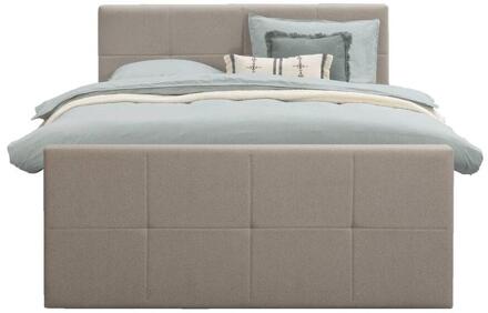 Boxspring Met Voetbord Liv Geblokt - 160x200 Cm - Vierkante Poot - Stof - Beige