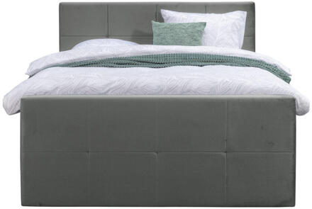 Boxspring Met Voetbord Liv Geblokt - 160x200 Cm - Vierkante Poot - Stof/Velvet - Grijs