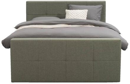 Boxspring Met Voetbord Liv Geblokt - 180x200 Cm - Ronde Poot - Stof - Groen