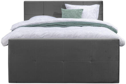 Boxspring Met Voetbord Liv Geblokt - 180x200 Cm - Slanke Poot - Stof/Velvet - Grijs