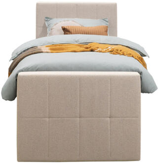 Boxspring Met Voetbord Liv Geblokt - 90x200 Cm - Slanke Poot - Stof - Beige