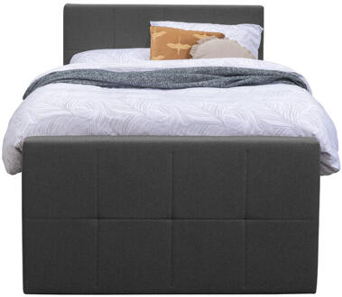 Boxspring Met Voetbord Liv Geblokt - Antraciet - 120x200 Cm - Ronde Poot - Stof - Grijs