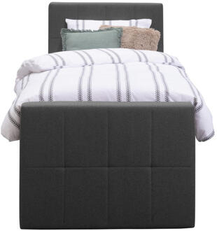 Boxspring Met Voetbord Liv Geblokt - Antraciet - 90x200 Cm - Ronde Poot - Stof - Grijs