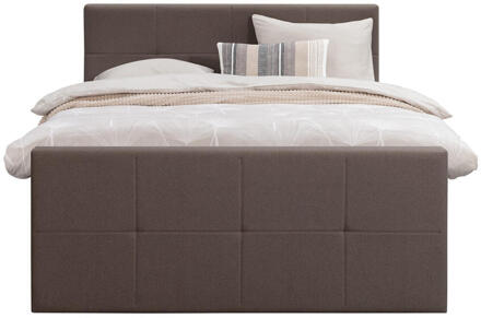 Boxspring Met Voetbord Liv Geblokt - Donker - 160x200 Cm - Vierkante Poot - Stof - Bruin