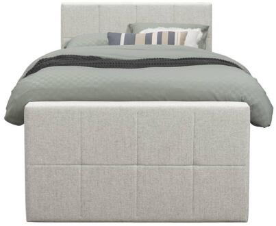Boxspring Met Voetbord Liv Geblokt - Ecru - 120x200 Cm - Slanke Poot - Stof - Crème