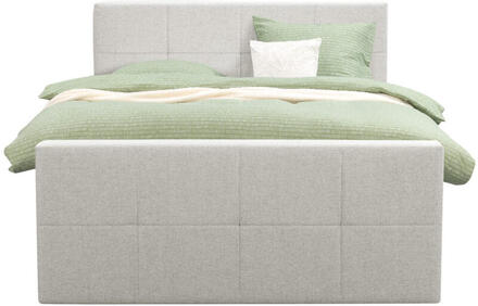 Boxspring Met Voetbord Liv Geblokt - Ecru - 140x200 Cm - Slanke Poot - Stof - Crème